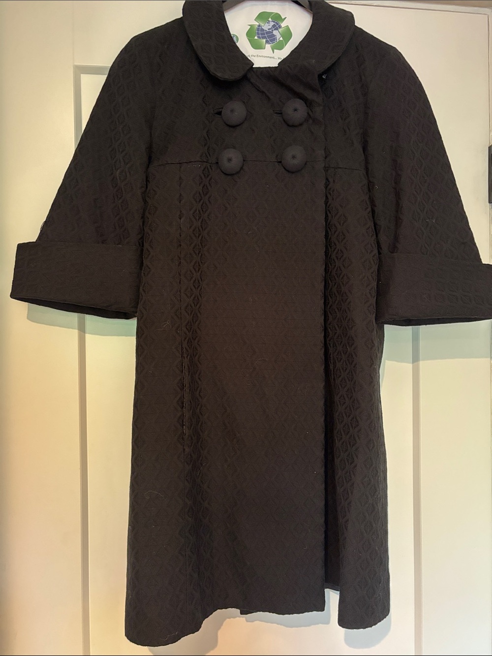 ECI Black Textured Double-Breasted Swing Coat
